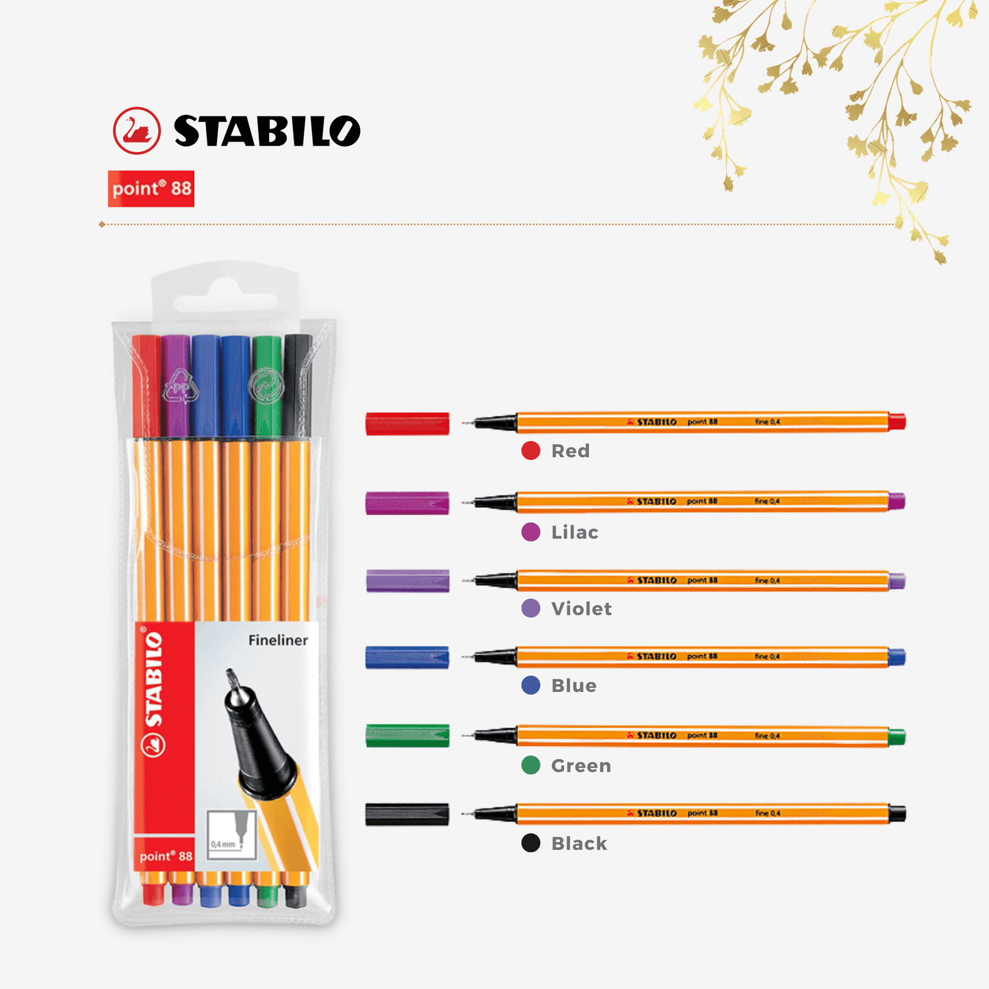 Stabilo - Point 88 Fineliners 0.4mm Assorted - 6 Pack